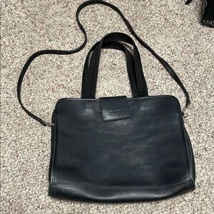 Roots Black Leather laptop Shoulder Bag